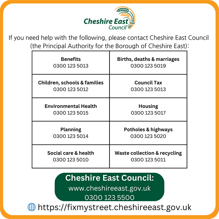 Cheshire East phone numbers, full text below
